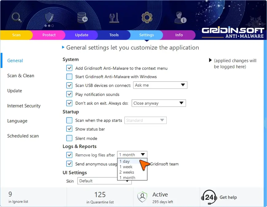 General Settings - Logs & Reports
