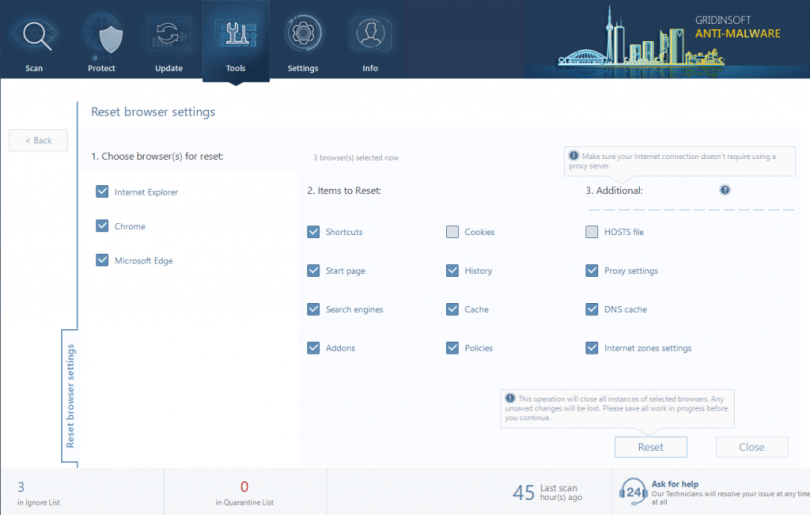 GridinSoft Anti-Malware browser reset