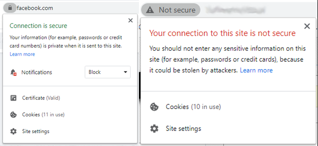 Secure and not secure connections