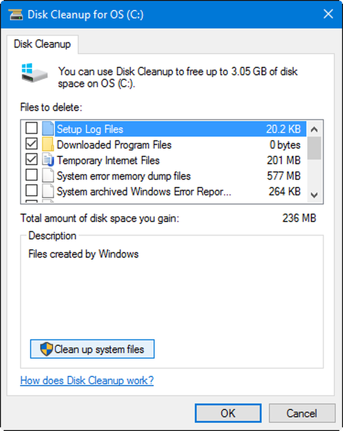 Clean up disk space windows 10