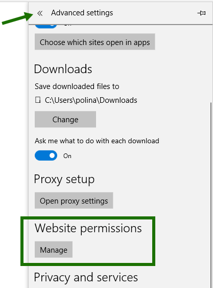 Disable pop-ups in Edge - step 2