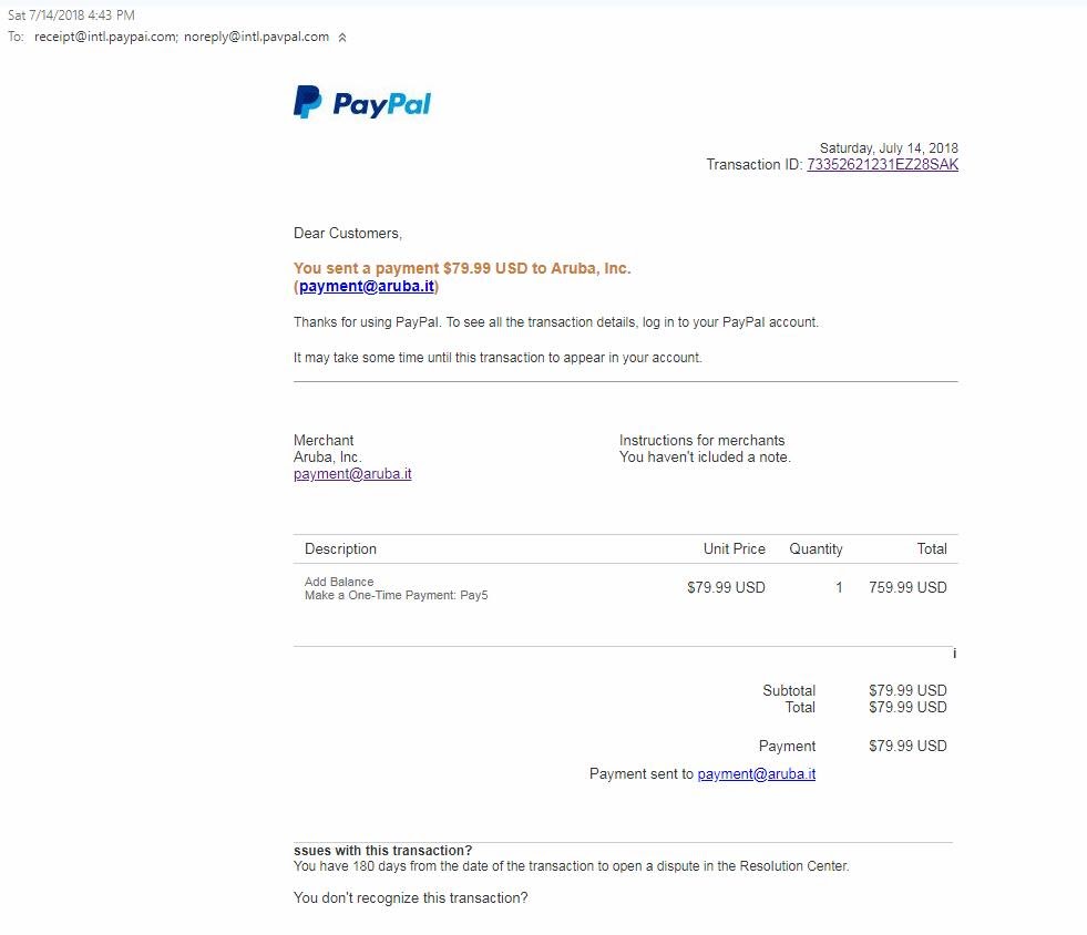 Fake PayPal payment site
