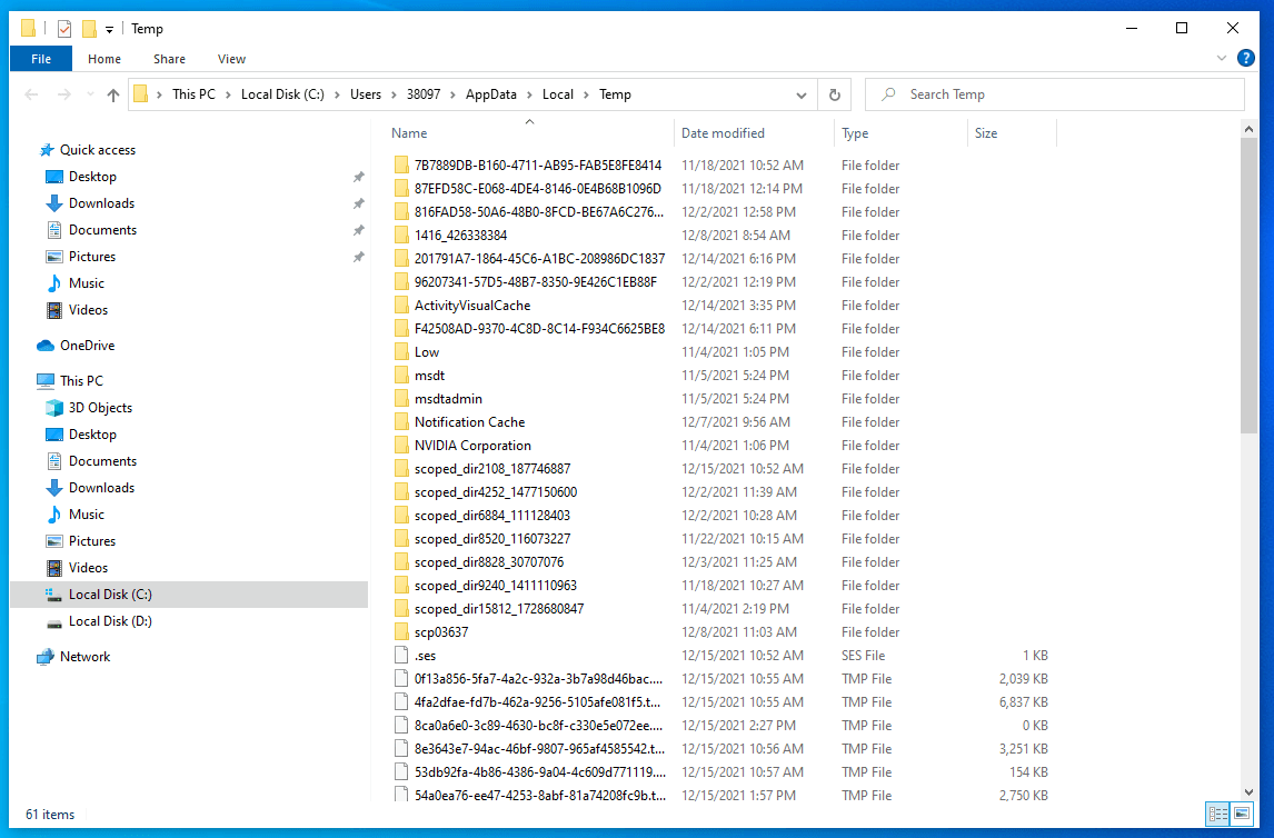 Windows Temporary Files Folder