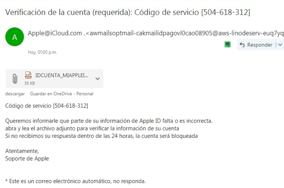 spam email in spanish to english