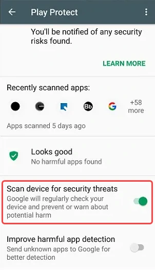 Google Play Protect enabled
