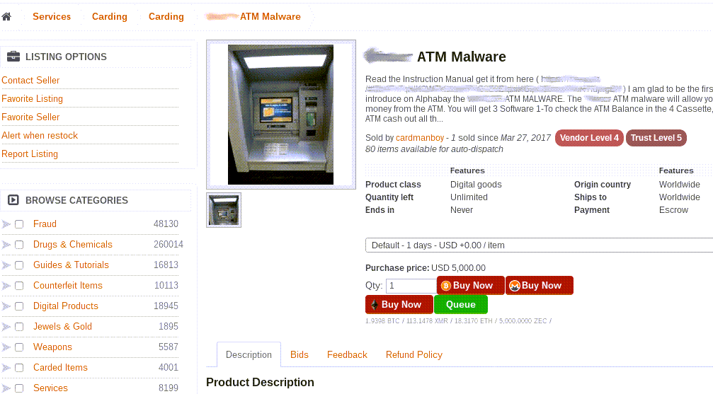 ATM malware for sale
