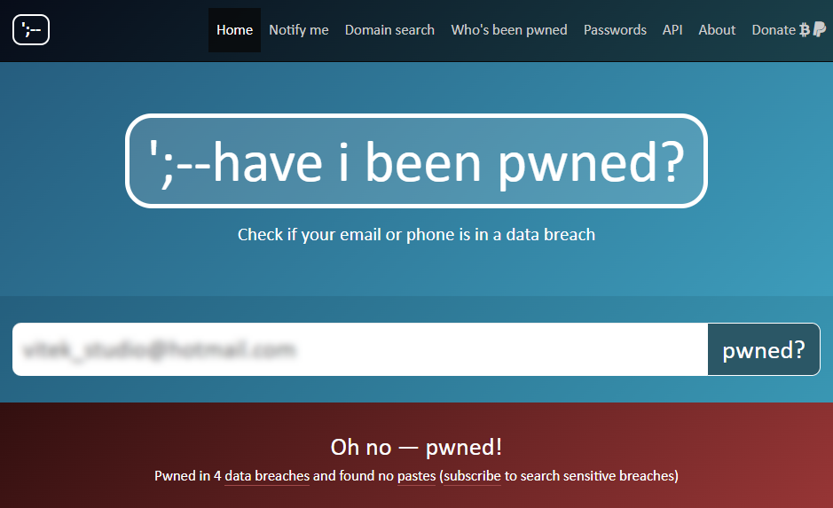 Have I been Pwned site