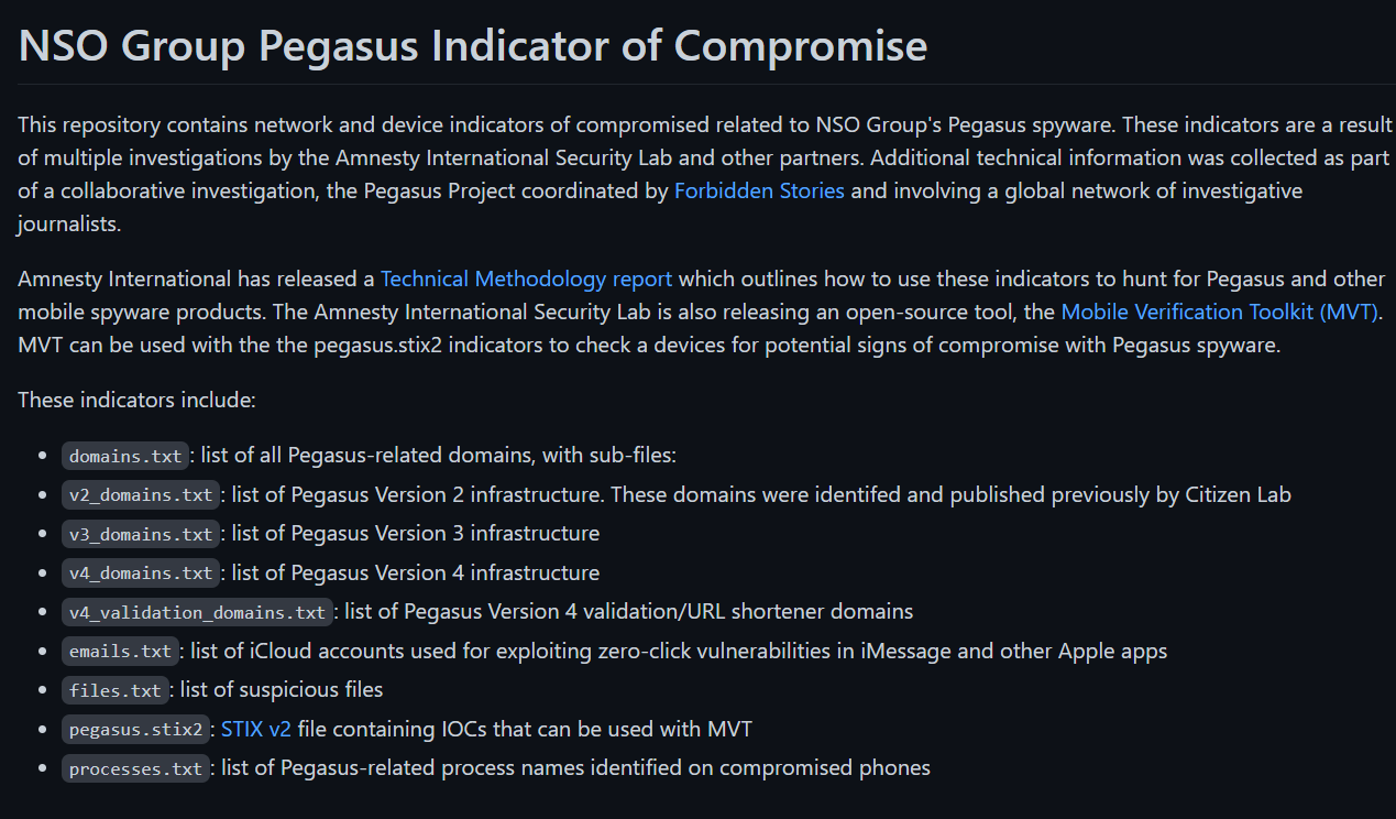 Pegasus Spyware IoC