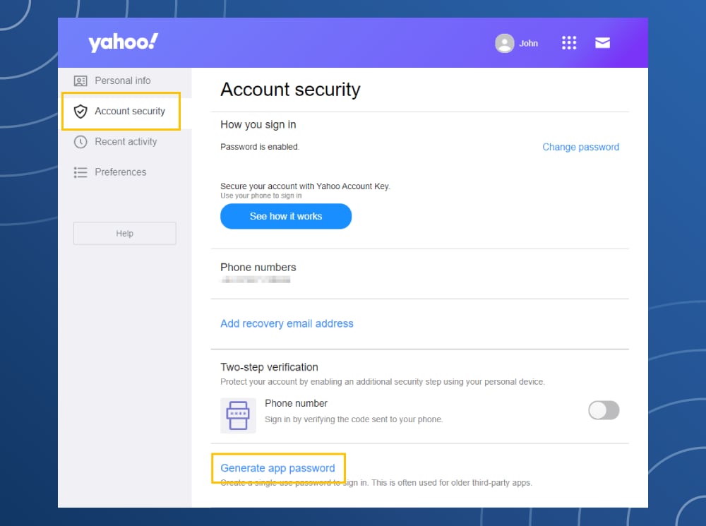 Yahoo!Mail privacy settings