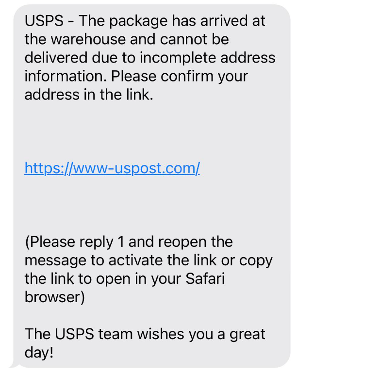 USPS Scam Example 1