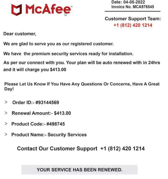 McAfee email scam