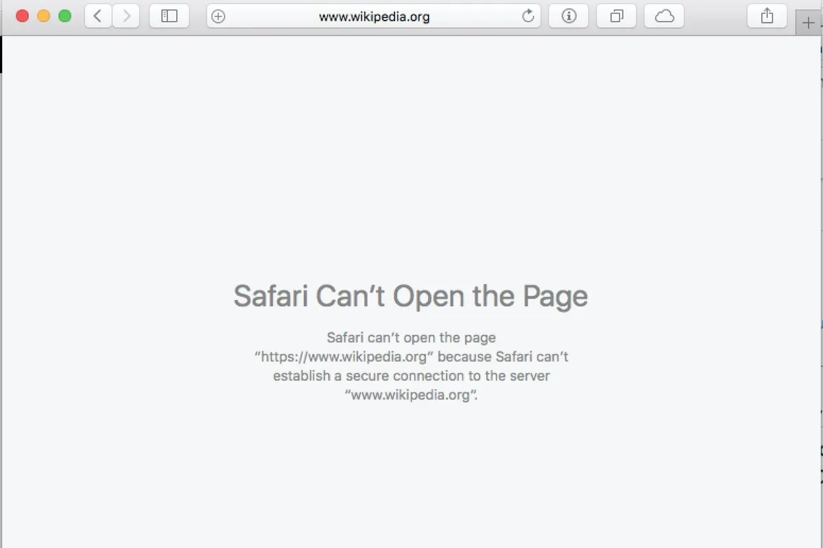 Safari can't establish a secure connection error screen