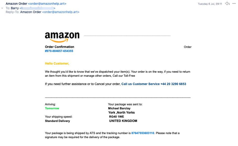 Fake Amazon delivery notice