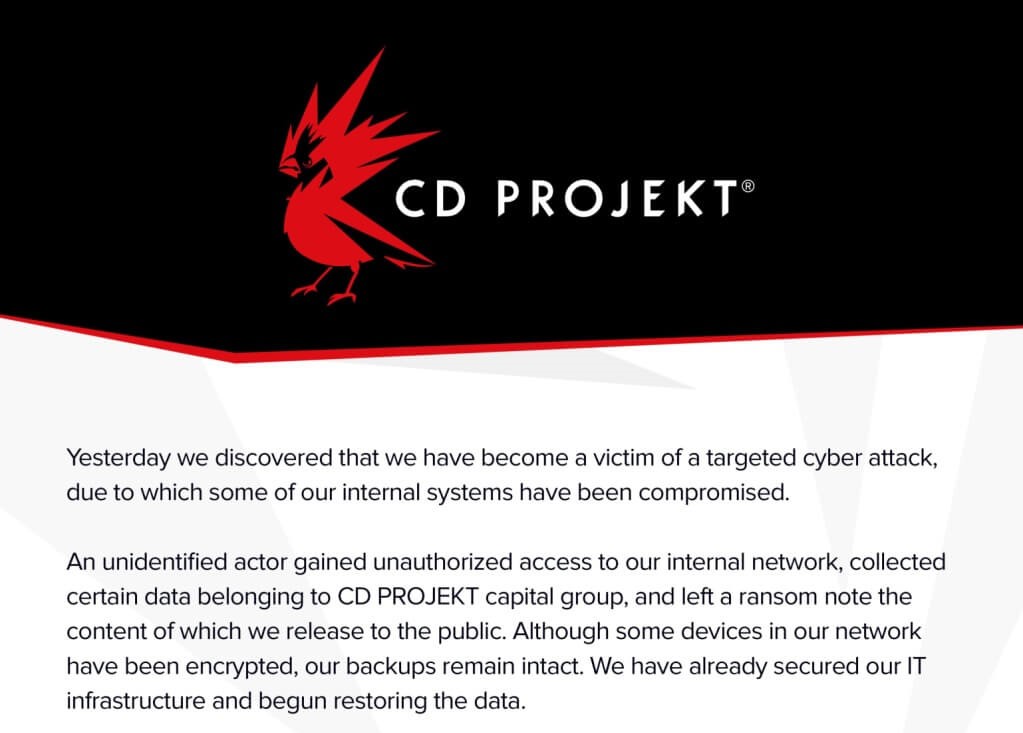 CD Project Red ransomware attack notice