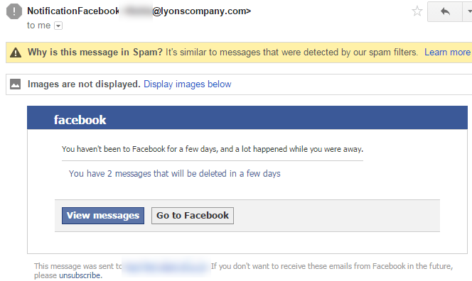 Facebook phishing example