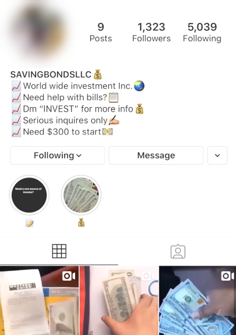 Fraudulent Instagram account