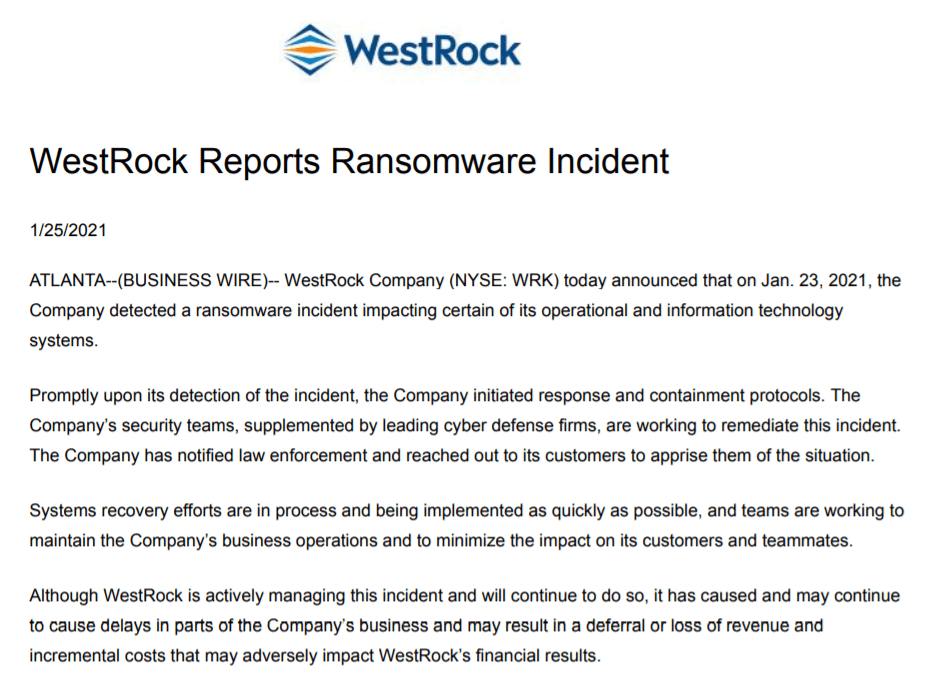 Westrock press release