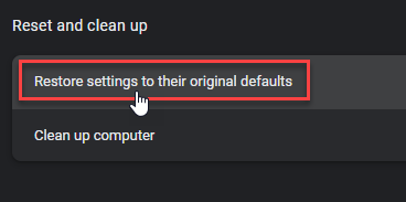 Restore settings button