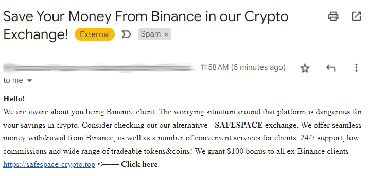 Binance scam example
