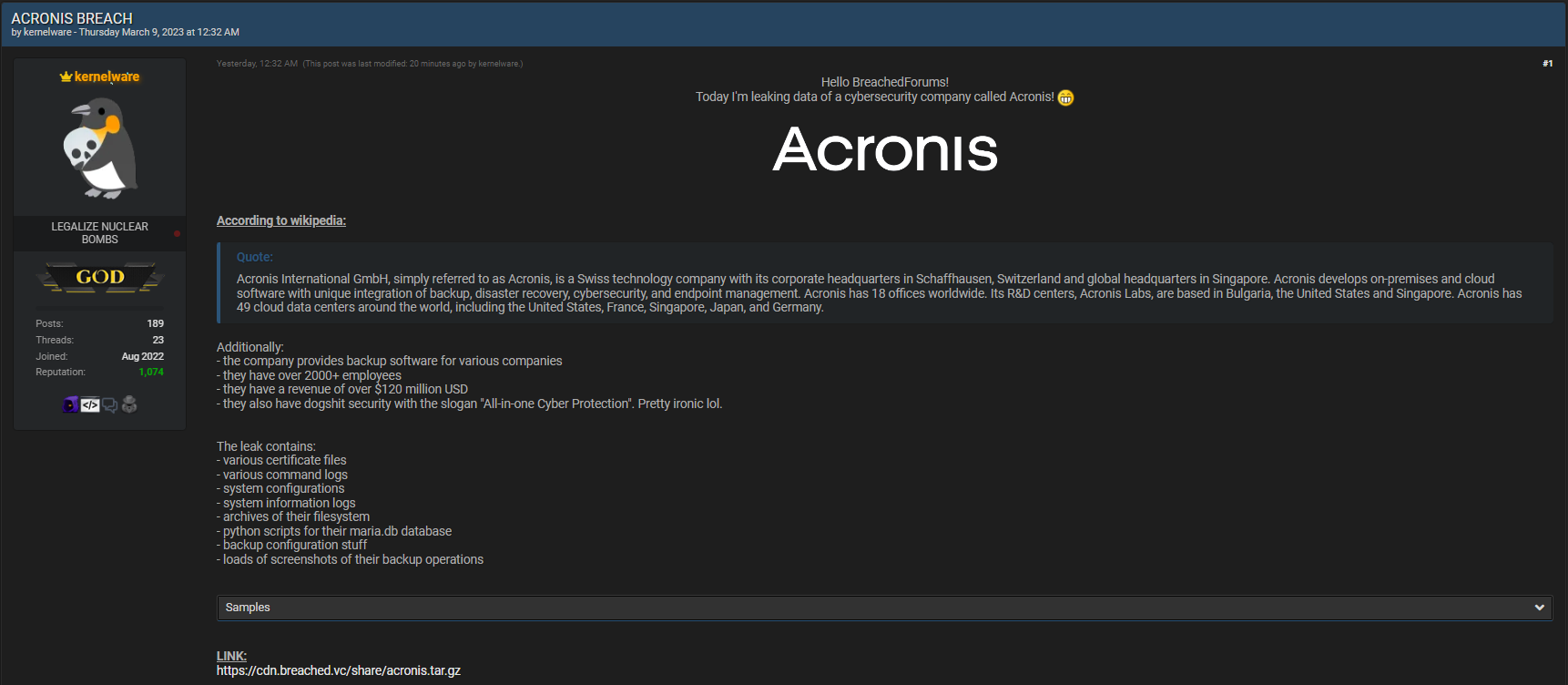 Acronis BreachForum