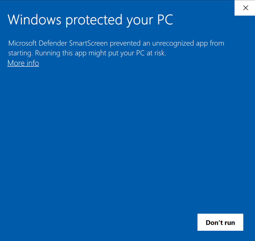Microsoft SmartScreen warning