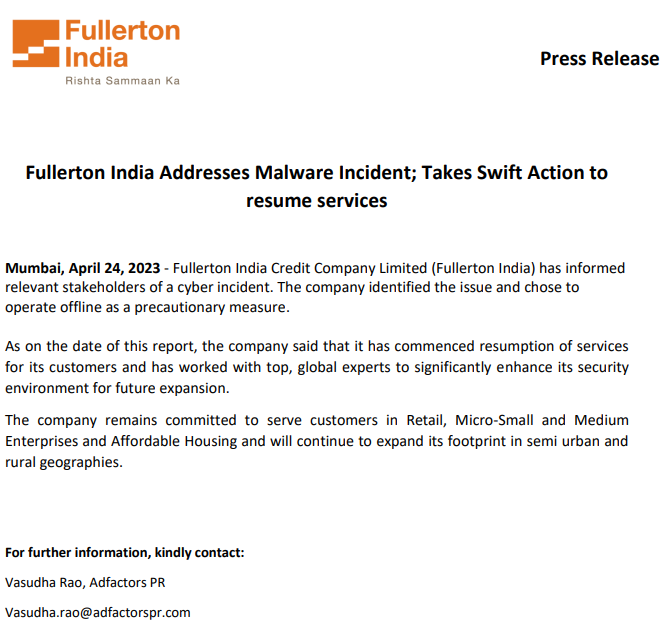 Fullerton Press release