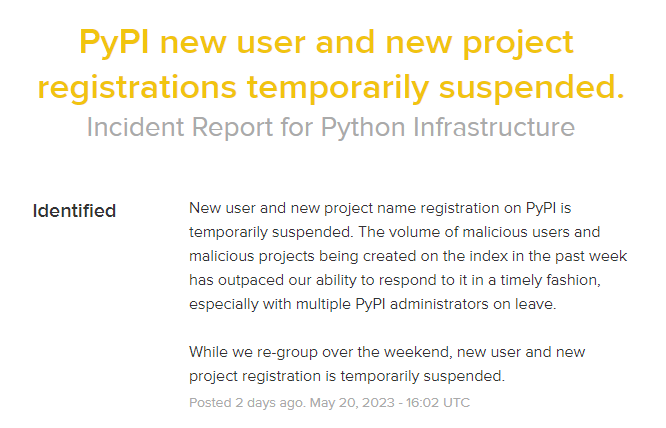 PyPI uploads suspended