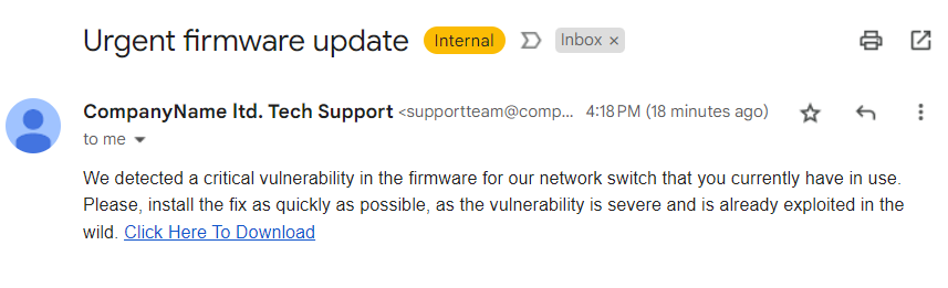 Business email compromise attack fake support