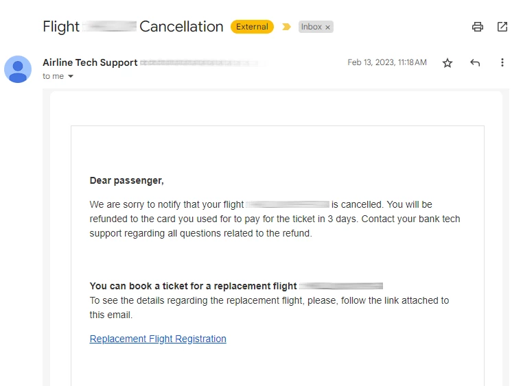 Vacation-related scams Flight Cancellation