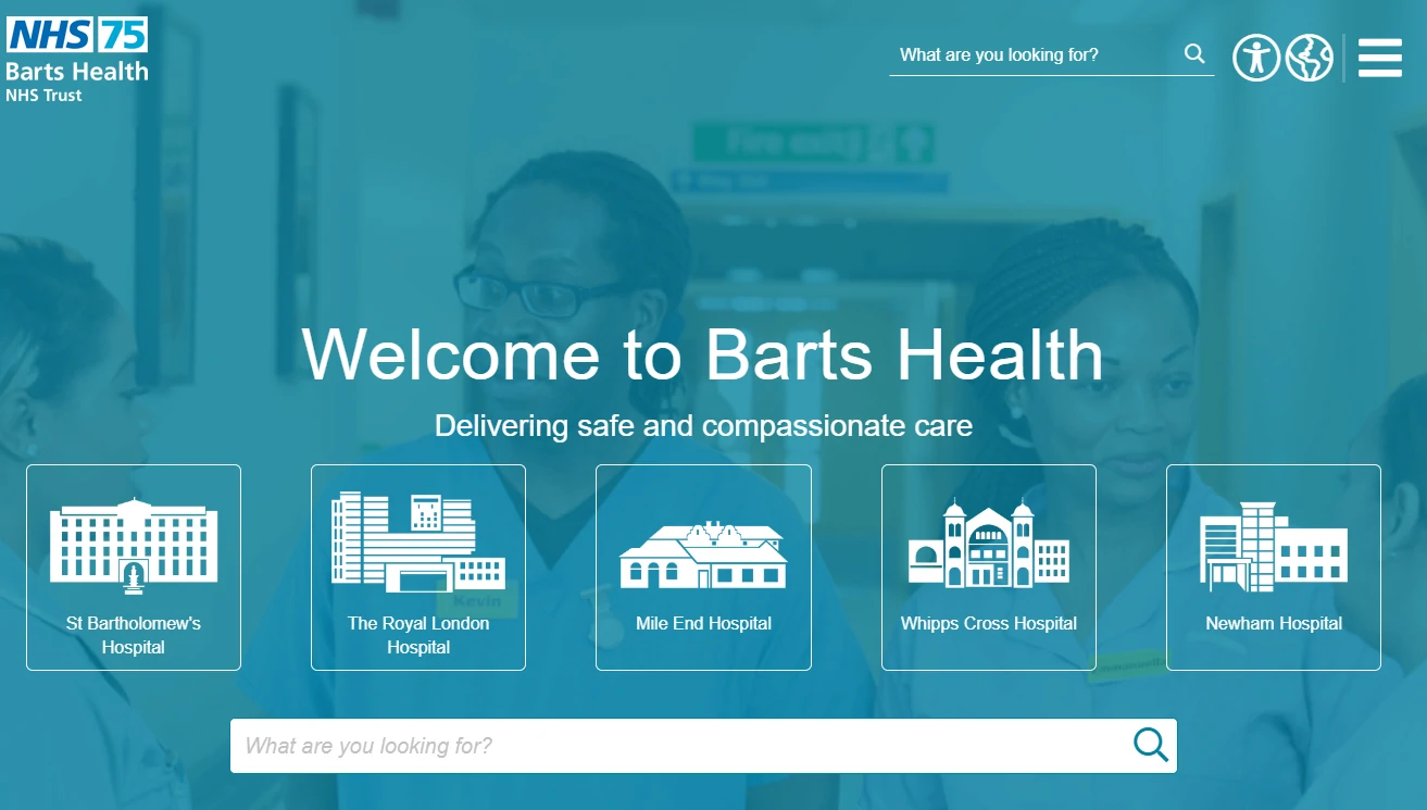 Barts Health NHS Trust Home page screenshot