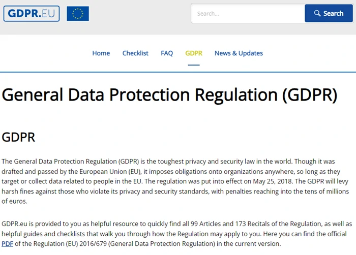 The GDPR official website screenshot