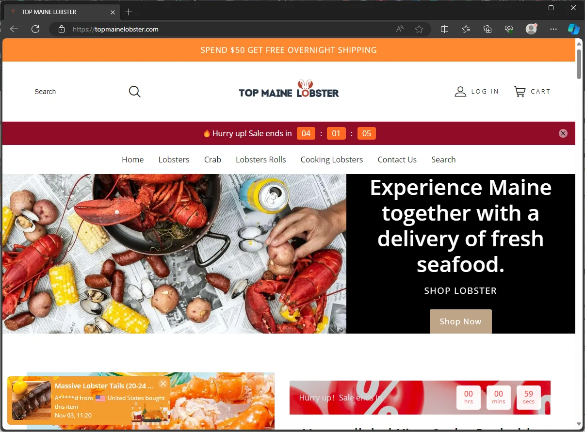 Topmainelobster.com main page screenshot