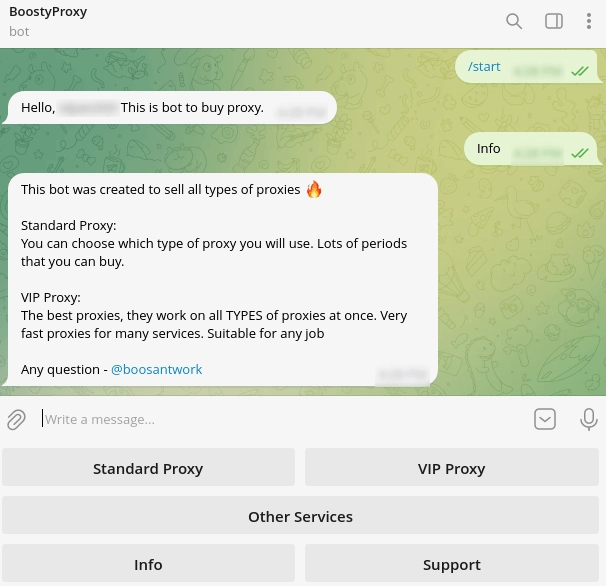 Telegram bot to buy proxy screenshot