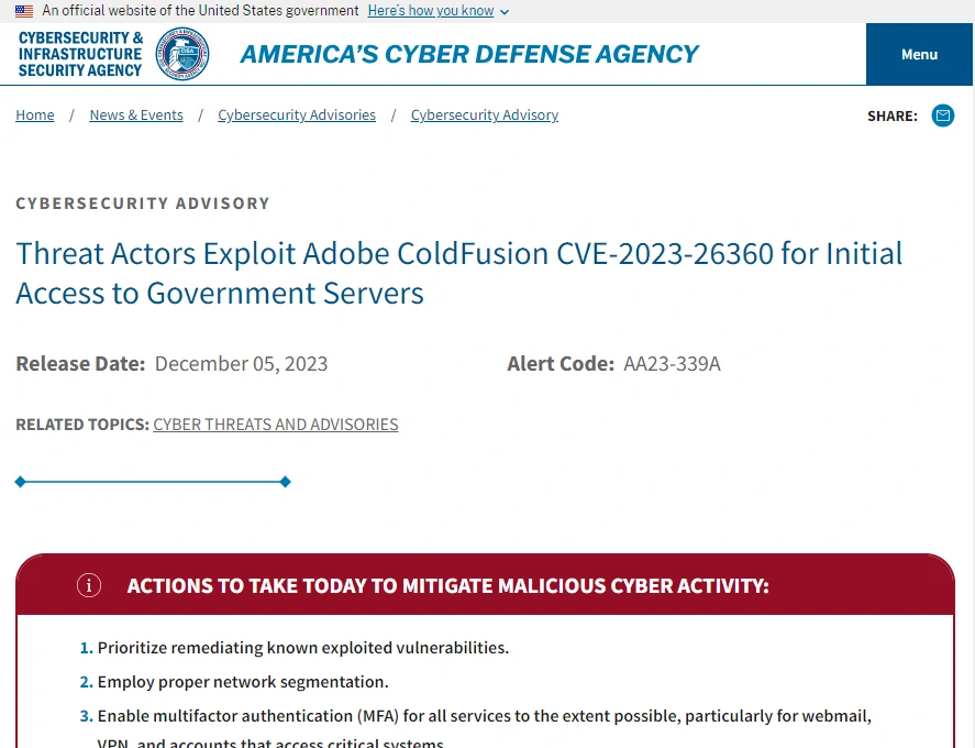 The Cybersecurity and Infrastructure Security Agency Report screenshot