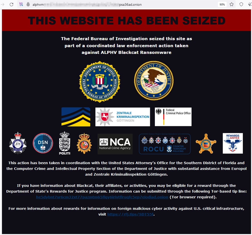 ALPHV site FBI banner