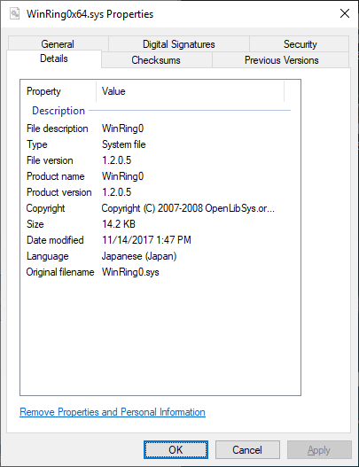 Legit file properties screenshot