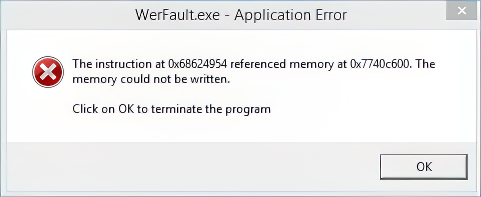Werfault.exe Application Error screenshot