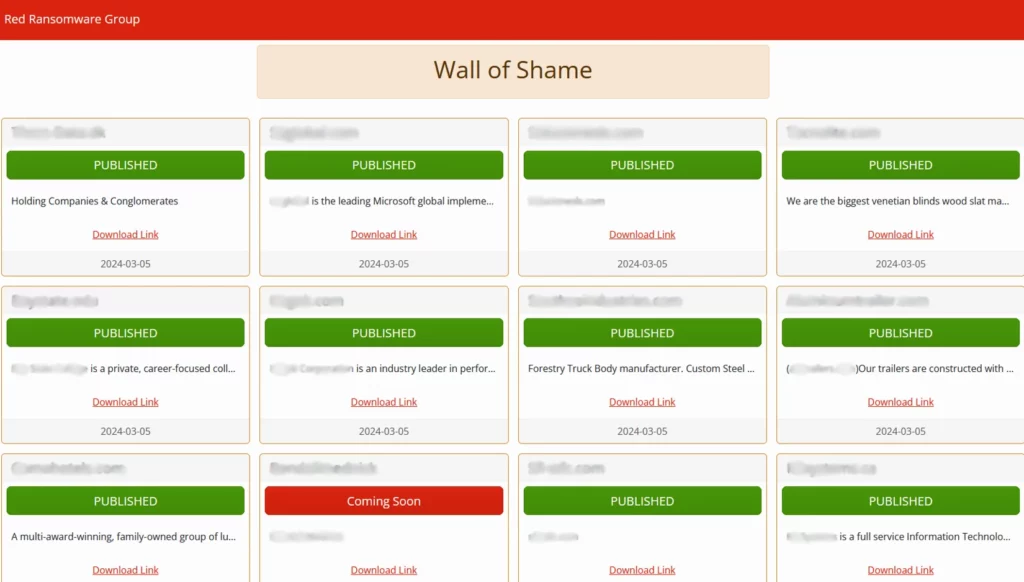 Red Ransomware Wall of Shame