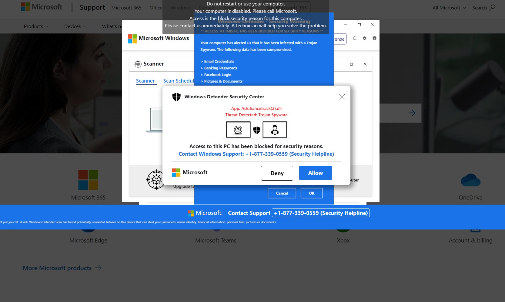 Microsoft tech support scam banner