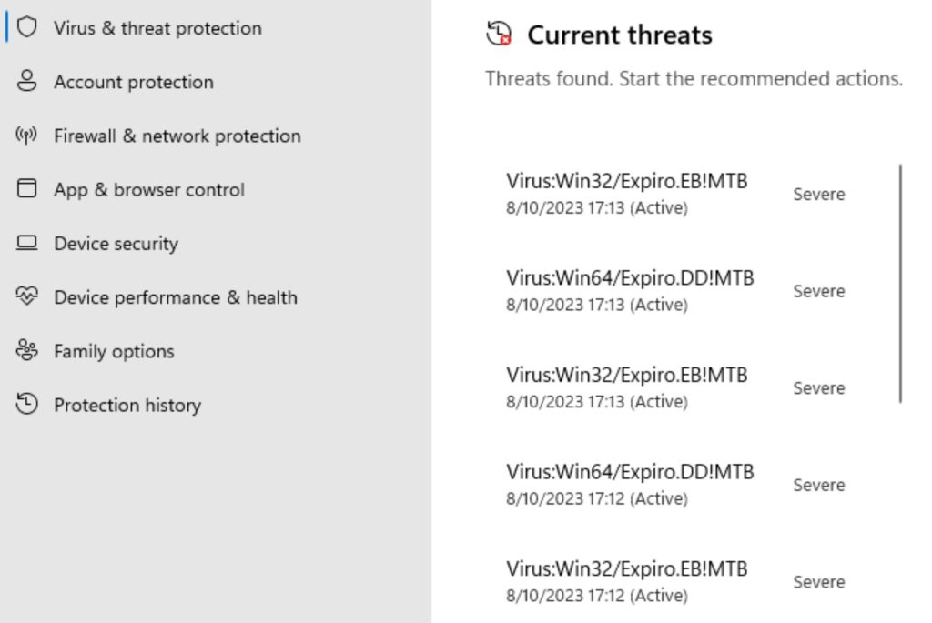 Win32/Expiro.EB!MTB and Win32/Expiro.DD!MTB