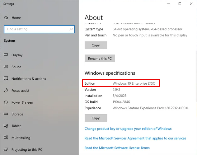Windows 10 LTSC screenshot