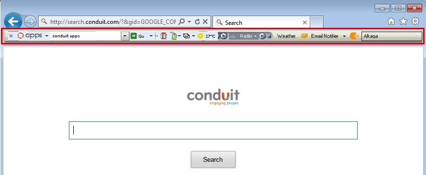 Conduit toolbar and homepage screenshot