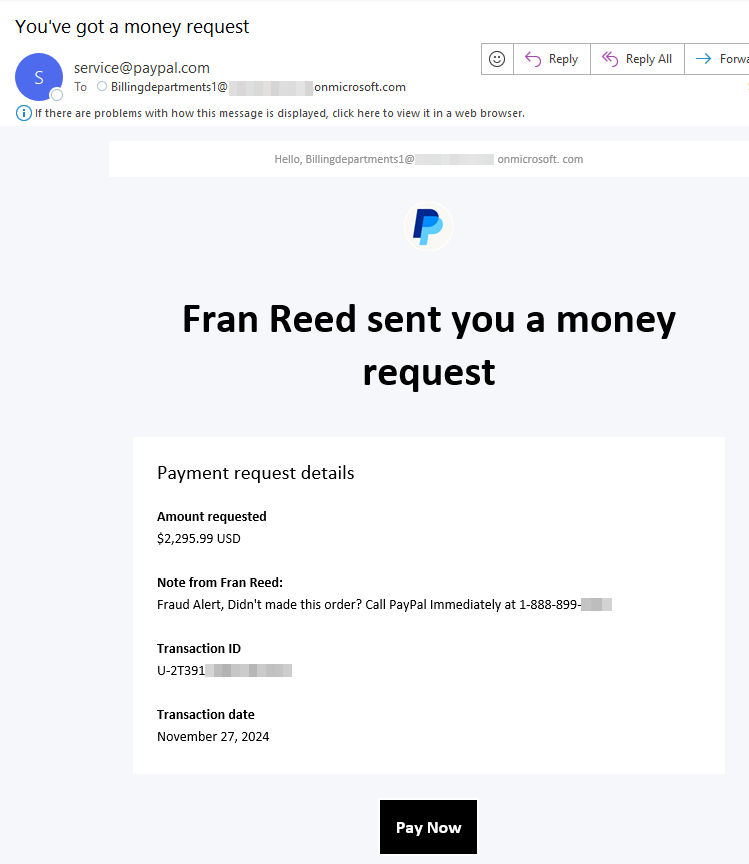 PayPal You've got a money request scam 