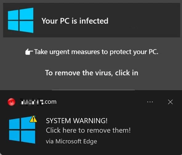 Your computer is infected notification screenshot