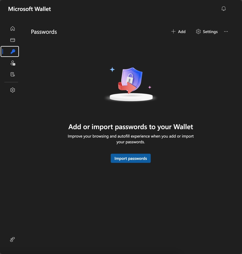 Build in password manager screenshot