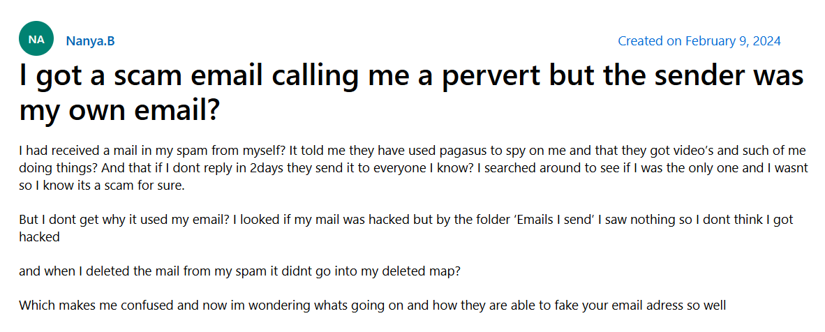 Hello Perv email scam spoofed address