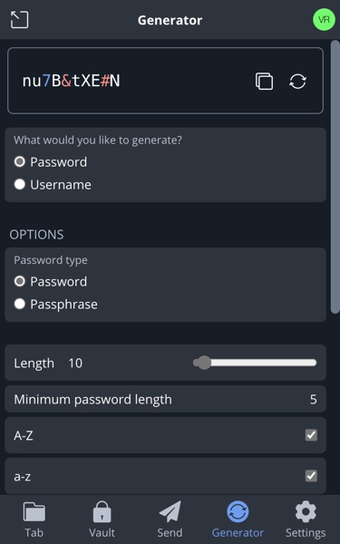 Password generator screenshot