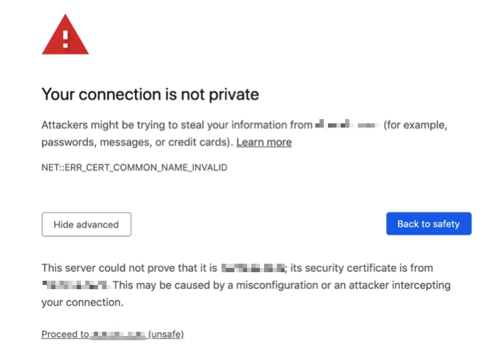 “Your Connection is Not Private” error screenshot