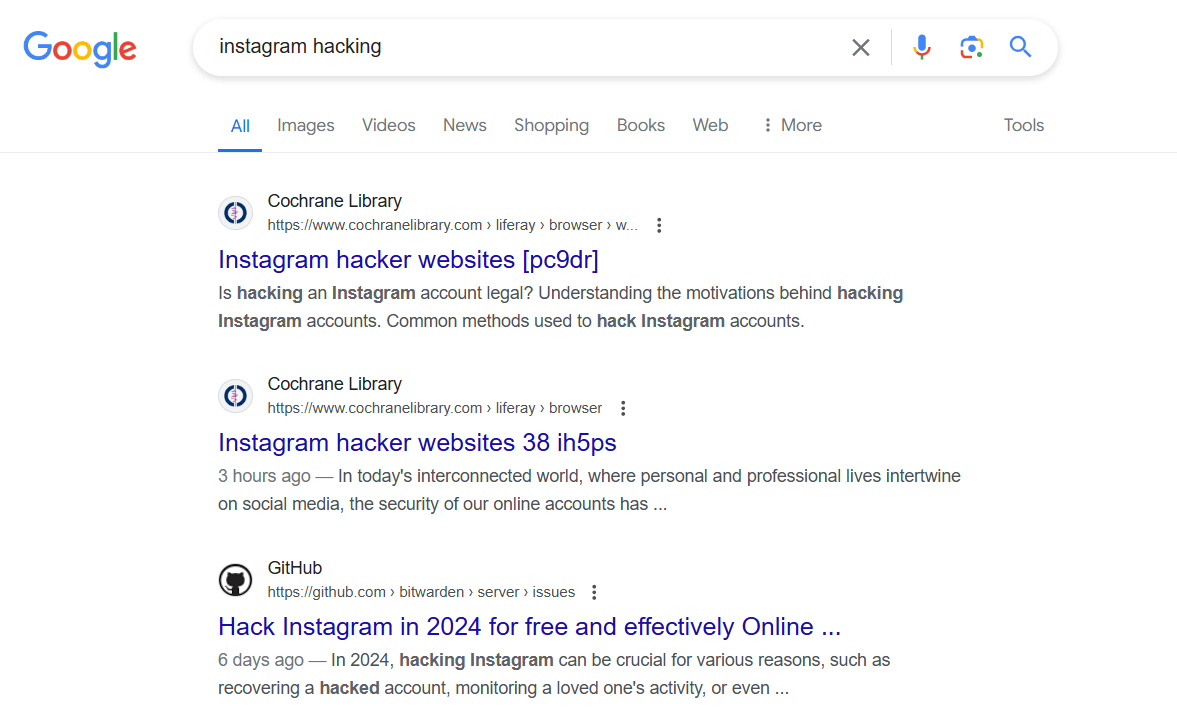 Instagram hacking SEO poisoning