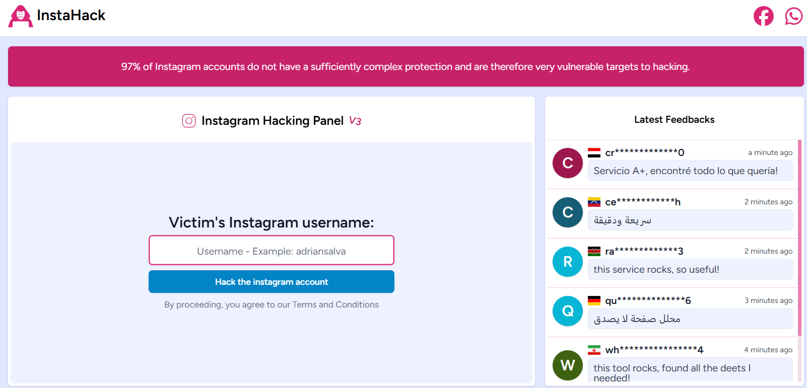 Instagram hacking site